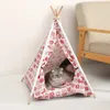 Pet Tent House Dog Bed Portable Removable Washable Teepee Puppy Cat Indoor Outdoor Kennels Cave with Cushion and Blackboard 220323