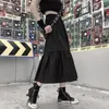 Hounhou Gothic Long Spódnica Czarny Goth High Paisted Patchwork Midi Summer Japoński Styl Harajuku Punk Streetwear 220401