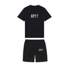 Trainingspakken met korte broek voor heren, casual sport, zwarte set pullover, T-shirt met ronde hals en korte broek ST888