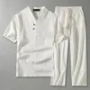 Erkek Giyim Büyük Boyut Çoğaltma Kocası Yaz Takım Keten T-Shirt Moda Erkek Set Çin Stili 8xl 9xl Artı İki Parça 220610