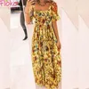 Casual Dresses Flokocloset Summer Bohemian Print Maxi Dress for Women 2022 Square Collar Design Short Sleeve Party Long Sundress288J