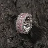 Iced Out 360 Eternity Silver Pink Bling Rings Micro Pave Cubic Zirconia 14K Weißgold plattierter Hip-Hop-Ring mit Geschenkbox