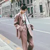 Women's Two Piece Pants Spring Autumn Blazer Set Women Fashion Elegant Splice Stripe Loose Bussiness Casual Suit Coat Sets 8015Women's