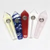 Tuyaux de tabac en pierre de cristal de fumage naturel Quartz guérison HandPipe Carb Hole Gemstone 14mm bols en verre