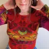 Rockmore Fairy Grunge Long Sleeve T-shirt Women Vintage Knitted Crop Top Tee Autumn Korean Tie Dye Print E Girl T Shirt 90s 220402