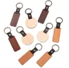 Wooden Personalize Keychains blanks for engraving Handmade leather keychain Round Rectangle Wood Luggage Decoration Key Ring DIY BBA13245