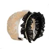 New Fashion Women Headband Beige Black Hairband Pleated Headwear Center Pearls Chain Turban Adult Hair Accessories