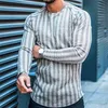 Tshirt długie rękawie szczupłe bawełniane mieszanka Mężczyzn Stripe Plaid Print Męski sweter pullover dla jesiennych mężczyzn odzieży swobodny streetwear 220811