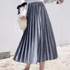 Юбка Lucyever Vintage Velvet Plearted Skirt for Women 2022 Весенняя длинная высокая талия корейская мода A-line Midi Femaleskirts