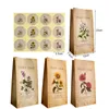 iCraft 12sets Vintage HandDrawn Paper Gift Bag Rose Sunflower Stand Up Party Favor Treat Pack Present Wrapping Packaging Supply 220420