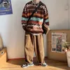 Houzhou Men's Sticked Vintage Graphic tröja med mönster Bruna Blue Pullovers tröjor och hoppare Korean Streetwear Harajuku 220812