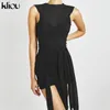 Nastri Kliou Mesh See Through Bodycon Party Dresse Sexy Clubwear Mini abito Solid senza maniche Basic Abiti femminili 220509