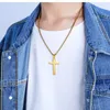 Pendant Necklaces Trendy Bible Cross Necklace For Men Gold-color Titanium Steel Scripture Religious Jesus Box Chain Male Gift Fine JewelryPe