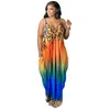 Summer Women Floral Printed Suspender Loose Dress Plus Size Tie Dyed Colorful Robe Maxi Beach Dresses For Women Clothing L-5XL