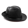 Bérets homme haute qualité en cuir véritable cuir de vachette Fedora Gentleman peau de vache bord court noir/marron haut-de-forme mâle ShowsBérets