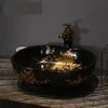 lavabo de baño cuencos de lavado a mano lavabo lavabo Lavabo de baño Lavabo de arte chino ovalado negro con patrón dorado