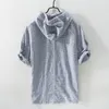 Men Summer Fashion Japan St in Katoen Linnen Krui's met korte mouwen Stripe Casual T -shirts Student Top Man Casual Tee 220607