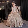 2023 Gold Crystal Flower Girls Dress Pageant Dresses Ball Gown Beaded blingbling Toddler Infant Clothes Little Kids princess Birthday Gowns