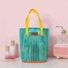 PVC Stripe Printing Portable Cosmetic Bag Women's Fashion Large Capacity Washing Beach Bag 220625