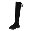 Stiefel Damen mit Samt 2022 Herbst/Winter dicker Absatz schlankes flaches Knie elastisches Bein Baumwollschuhe