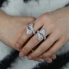 Ajuster la taille de la bague en forme de coeur avec Full 5A Cz Pavé Argent Or Rose Plaqué Anneaux Ouverts pour Femmes Hommes Hip Hop Anneaux Bijoux En Gros