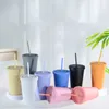 Fast Ship 16oz Tumblers Matte Цветные 9 Цветов Акриловый Тумблер Широкий рот с крышкой и соломой Двойной стены Пластиковый многоразовый чашкой Tumblers 22oz