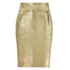 est Women Summer Fashion Sexy Gold Bronzing Midi Bandage Skirt Knitted Sweet Lady Bodycon Designer Pencil 68cm 220317