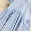 プレッピースタイル夏のキッズガールズドレス女の赤ちゃんソリッドブルードレスファッション子供半袖服