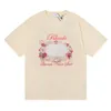 Koszulka damska Rh2022 Nowa prosta koszulka z High Street Hipster Pullover Botton Rose Printing Tree Para i kobiety