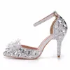 Scarpe con tacco alto Rhienstone a punta argento Taglie forti Scarpe da sposa da sposa Scarpe da ballo per feste da donna 3 pollici