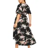 Plus Size Dresses Women V-Neck Floral Print Short Sleeve Boho Dress Party Casual Women's Summer Sundress Beach Maxi Long