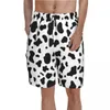 Shorts Masculino Preto Branco Estampa de Vaca Tábua Trendy Padrão Manchas Animal Homem Confortável Praia Calças Curtas Design Calções de Tamanho Grande