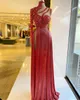 Red Beading Serxy Mermaid Evening Dresses High Split Elegant Applique Cut Out One Shoulder for Women Party Gowns