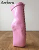 Sorbern Rosa Glänsande Ballett Wedge Hov Sole Stövlar För Kvinnor Rund Toe Heelless Fetish Boots Pointy Toe Baby Pink Boots Unisex