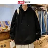 Lappster büyük boy grafik kapüşonlu kapüşonlular 2022 Kış Erkek Kalın Japon Sokak Giyim Harajuku Sweatshirts Siyah Polar