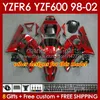 Body Frame For YAMAHA YZF-600 YZF R6 R 6 600CC YZFR6 1998 1999 00 01 02 Bodywork 145No.15 YZF 600 CC Cowling YZF-R6 98-02 YZF600 98 99 2000 2001 2002 Fairing Kit red black blk