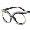 Mode lunettes de soleil cadres surdimensionné cristal femmes lunettes cadre luxe diamant clair lentille décorative demi optique lunettes mode