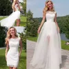 Andere Brautkleider Kurze Spitze Tüll mit abnehmbarem Rock O-Ausschnitt Applikationen A-Linie Brautkleid für Frauen Open Back 2022 VestidoAndere
