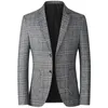 FGKKS Lente Herfst Blazers Mannen Slim Fit Britse Plaid Formeel Jasje Party Bruiloft Business Casual Blazers Mannelijke 220514