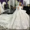 Abiti da sposa con gonna a balze a maniche lunghe di lusso Abiti da sposa cappella treno Abiti da sposa avorio scollo a V Plus Size Abito da sposa con applicazioni di pizzo Custom Made Robe De Mariee