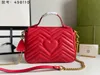 Original high quality Newset Women Marmont Lady Messenger Bags Love heart V Wave Pattern Satchel Genuine Leather Shoulder Bag Chain Red case YT551