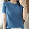 Plaid Knitted T Shirt Women Short Sleeve O-Neck ee Korean Fashion Womens Clothing s Summer ops Camisetas Mujer W220409