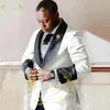 SZMANLIZI 2022 Fashion Navy Blue Jacquard Suits For Men Groom Tuxedos Terno Slim Fit Groomsman Prom Wedding Suits Jacket Pants