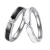 Personnalité plaqué argent noir et blanc colle goutte réglable Couple anneaux 1 paire 2 pièces hommes femmes promesse fiançailles doigt bijoux accessoire de main quotidien