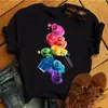 Moda donna colorata Nali Art T-shirt nera T-shirt femminile manica corta top stampati anni '90 ragazze carine