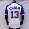 Ronald Acuna Acua Jr Jersey Vintage 150th 2021 ASG Patch Baby Azul Branco Pullover Branco Mulheres Red Fãs de Creme Navy Black Size S-3xl