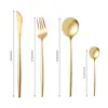 Flatware Sets Dishes Set Tableware Stainless Steel Cutlery Gold Silverware 5 Types Forks Knives Spoons With Tea ForkFlatware