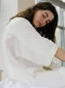 Hiloc Blanc Vêtements De Nuit Femmes Coton Sexy Vêtement Coupe Basse Avec Short À Lacets Top Femmes Vêtements À La Maison Demi Manches Pyjama Ensembles Nouveau L220803