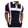 Summer Stripe Splicing Print Golf Polos T-shirt för män Slim Fit Zipper Lapel Kort ärm Casual Fitting Polos Tshirts PLS-88