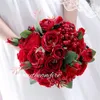Fleurs de mariage Bouquet nuptial cristal vintage Bouquets de roses rouges de soie artificielle pour les mariées accessoires de fleur Faus